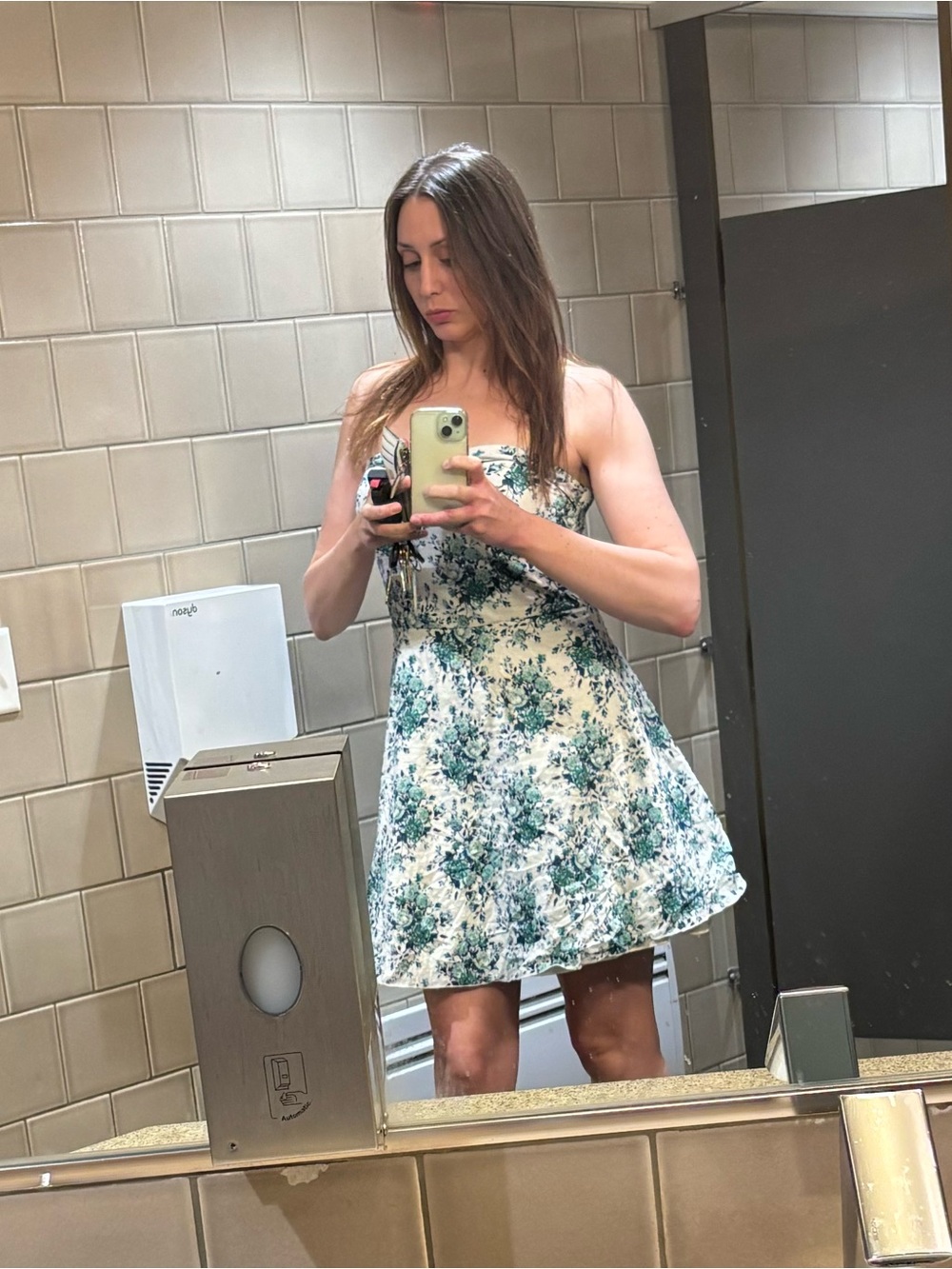 %100 cotton Strapless Floral Mini Dress in Cream and Teal